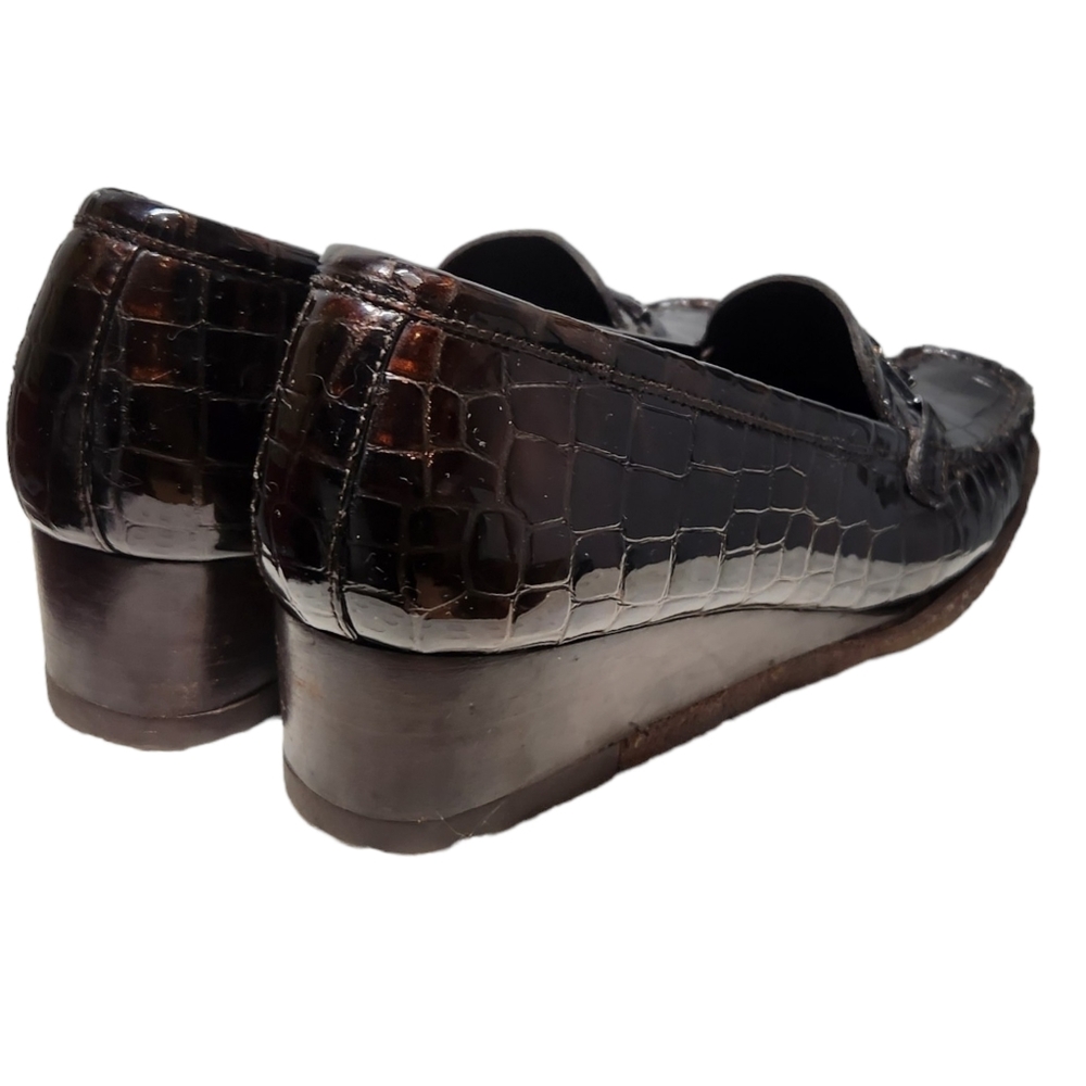 STUART WEITZMAN designer loafer ๐ shoes patented leather croc brown size 8.5 - Picture 10 of 16